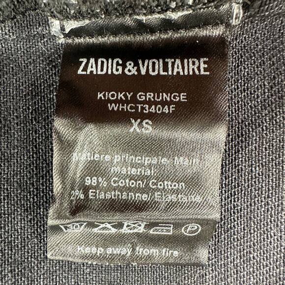 ZADIG & VOLTAIRE | XS | Kioky Eagle Distressed Grunge Denim Jacket In Noir - Picture 12 of 12
